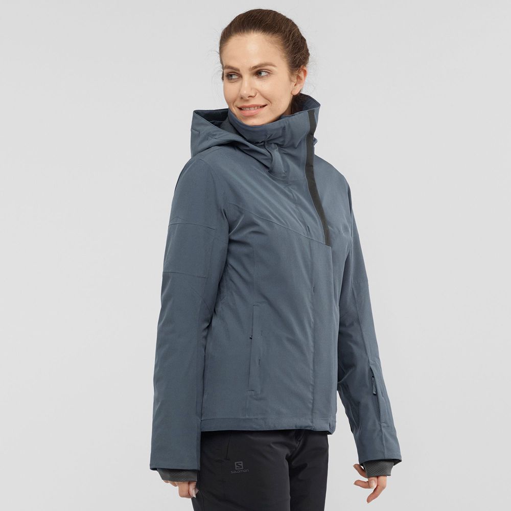 Salomon Israel SPEED - Womens Ski Jackets - Grey/Black (EWJP-39271)